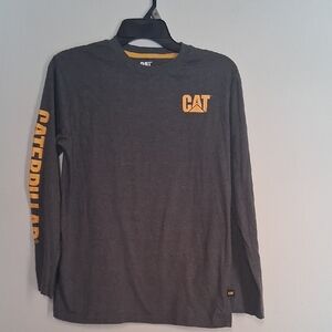 CAT Gray Long Sleeve Shirt with Yellow Logo